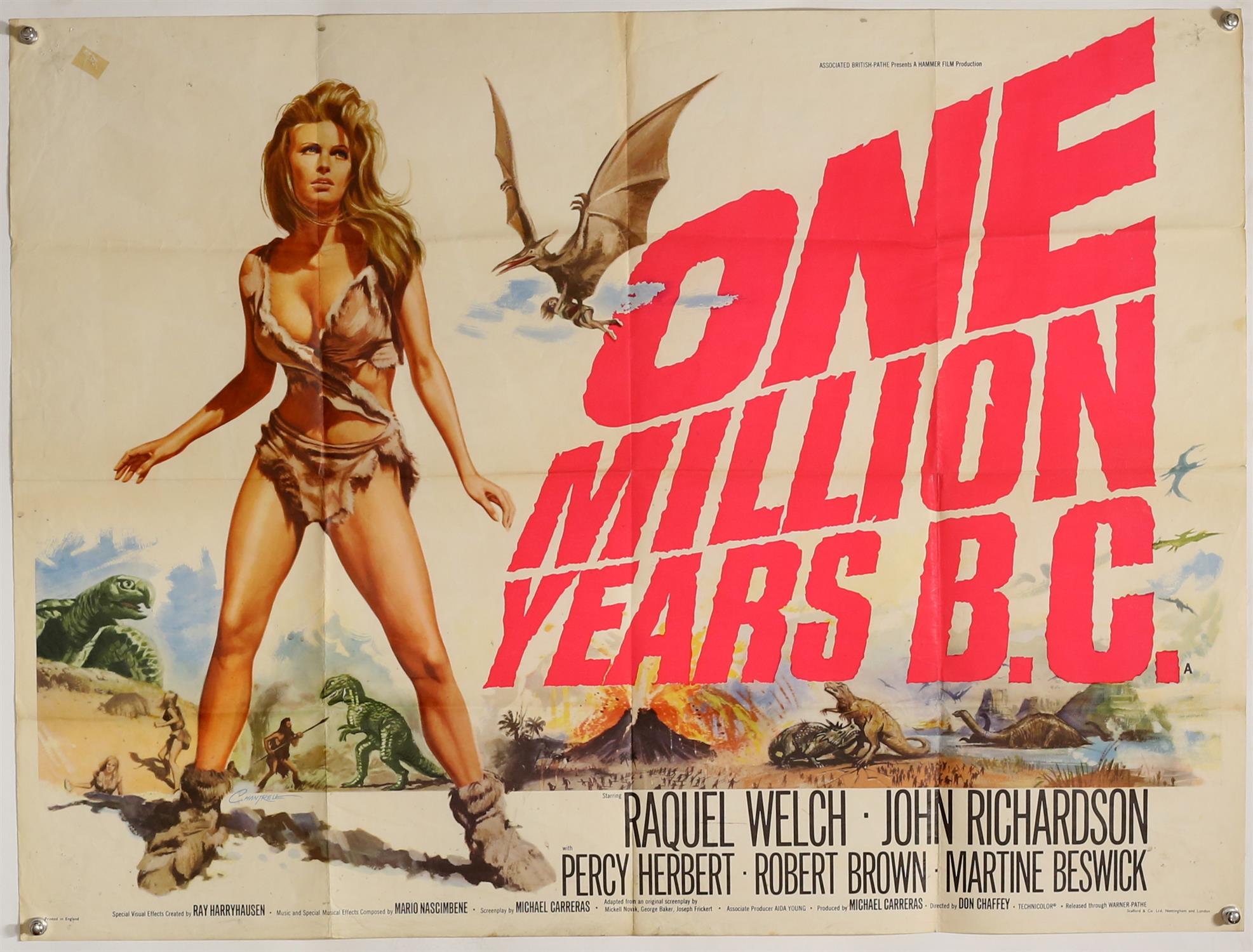 One Million Years B.C. (1966) British Quad film poster, artwork by Tom Chantrell,