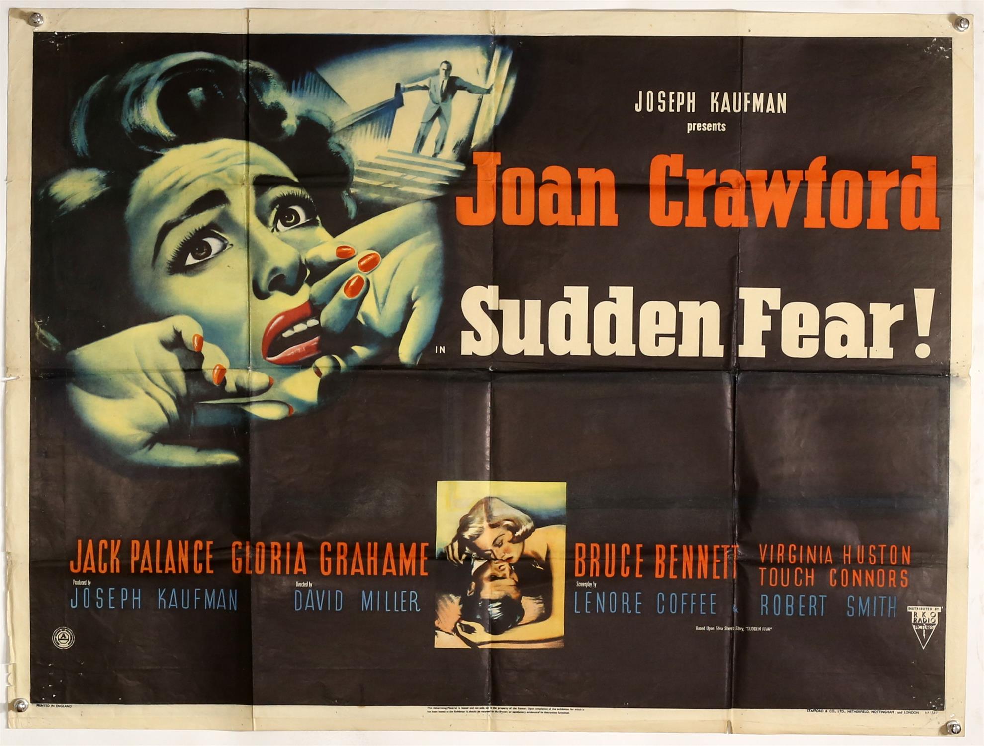 Sudden Fear (1952) British Quad film poster, starring Joan Crawford, folded, 30 x 40 inches.