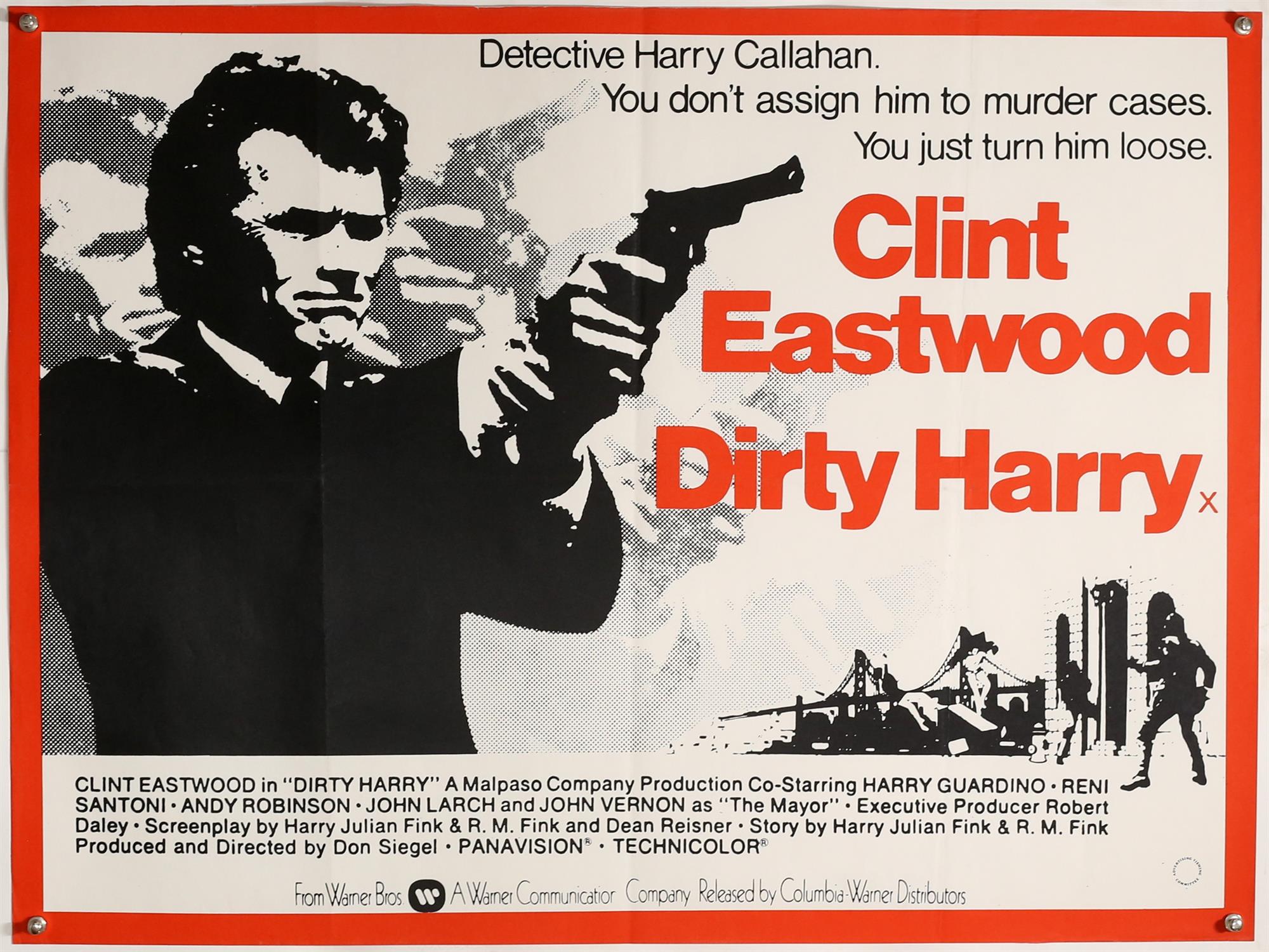 Dirty Harry (1970's) British Quad film poster, starring Clint Eastwood, White background style A