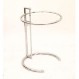 Eileen Gray stainless steel tubular cocktail side table, with circular glass top, 70cm high,