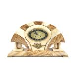 Art Deco marble mantel 8 day clock with oval arabic dial, French drum movement signed S.C.A.P.H.