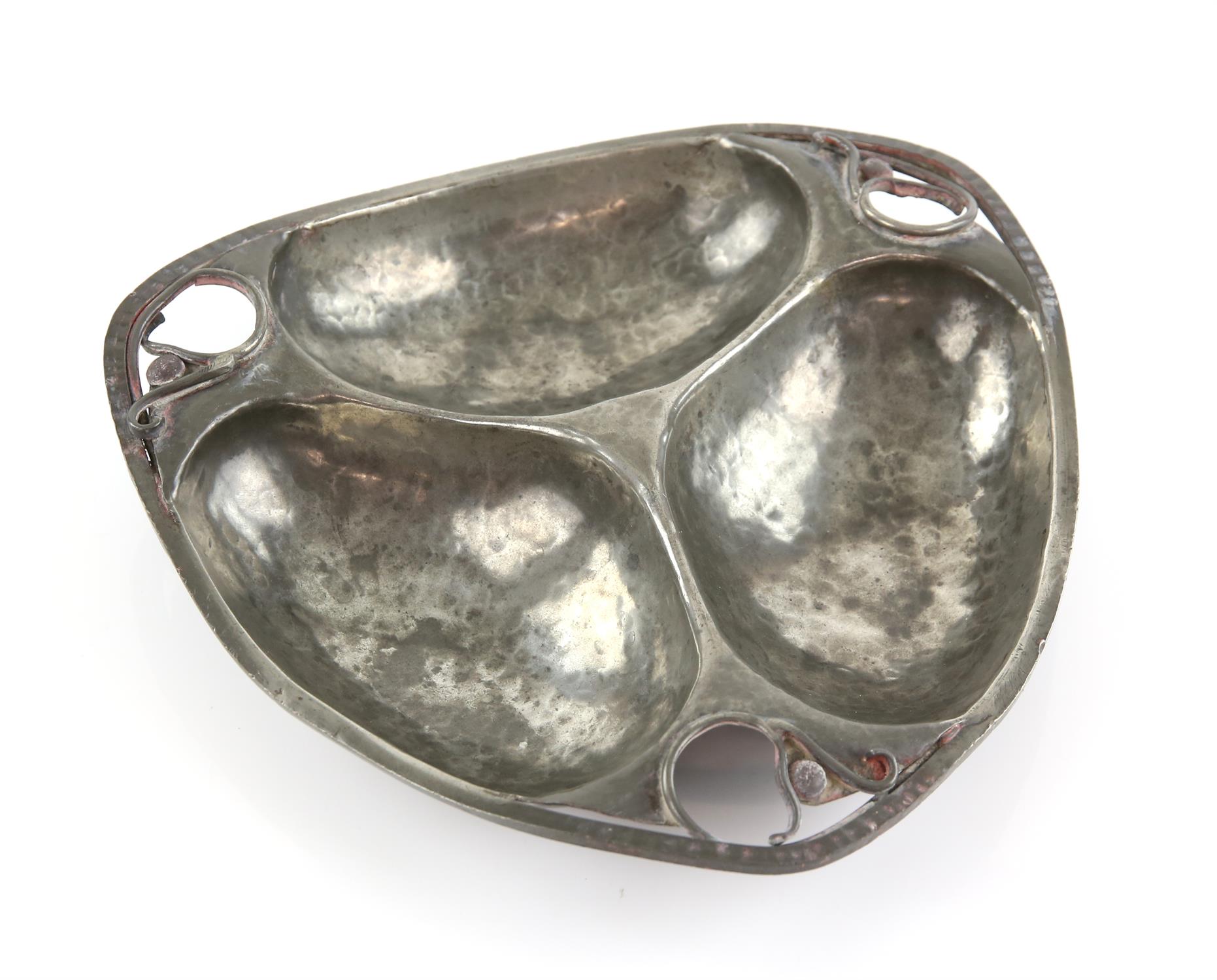 Serge Nekrassoff (Russian-American, 1895-1985), Art Nouveau style pewter hors d'oeuvres dish,