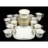 Shelley Art Deco tea set pattern 11572, comprising 12 cups, 9 saucers, 2 serving plates, cream jug,