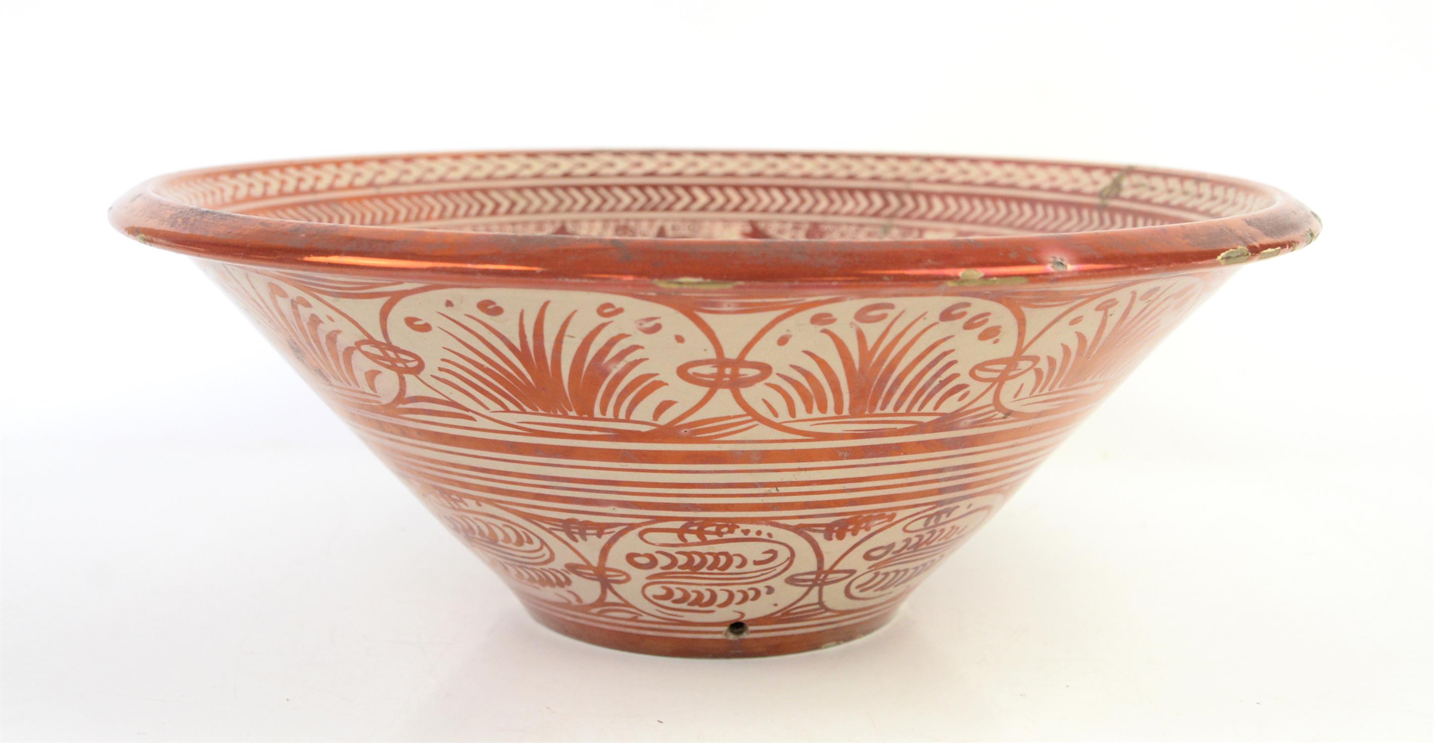 Large Cantagalli red copper lustre galleon and fish bowl, late 19th century, in the style of