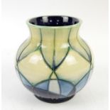 Moorcroft Indigo pattern vase, c.1999, decorated with geometric patterns in cobalt, purple,