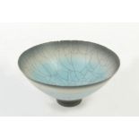 David White studio pottery bowl with crackle glaze finish, in shades of grey and blue,