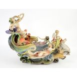 Art Nouveau Thuringia porcelain centrepiece, with sea horses pulling a shell form chariot with