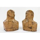 Two contemporary pottery sculptures of head and shoulders with incised details, makers mark 'K',