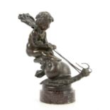 Art Nouveau bronze figure of a young boy or putto riding a snail, inscribed Galral de Serezin, h22.