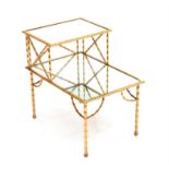 Contemporary two-tier bamboo form brass table with mirrored top, h60cm (h38cm to first tier)