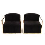 Eichholtz pair of contemporary gold coloured metal swivel tub chairs, in a modern Art Deco style,