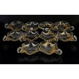 Set of 10 fluted glass cups with handles, with foliate gilt decoration, possibly Russian, 11.5cm dia
