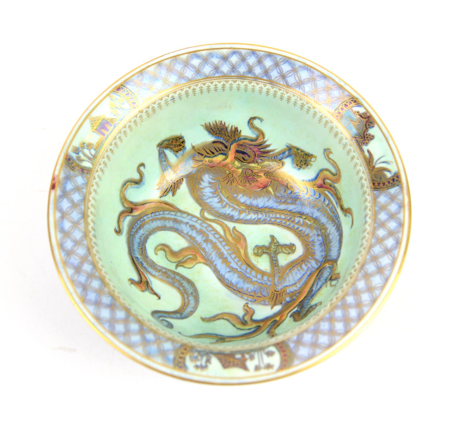 Daisy Makeig-Jones for Wedgwood Dragon lustre bowl with flared rim, decorated with dragons to the