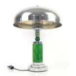 Green Art Deco style table lamp with chrome domed top, 48cm high,