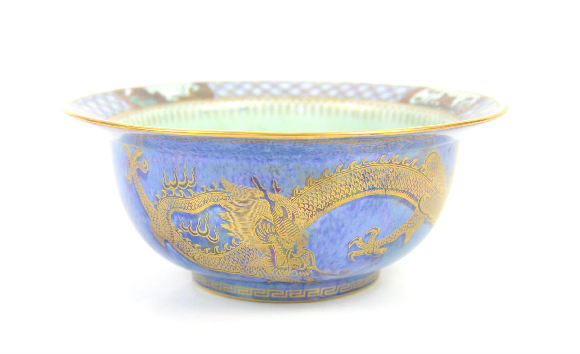 Daisy Makeig-Jones for Wedgwood Dragon lustre bowl with flared rim, decorated with dragons to the - Image 3 of 4