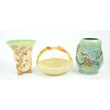 Clarice Cliff Vase 'My Garden' series, no:899 L/S, blue green with coloured flowers and leaves in