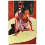 Unknown artist (signed 'Preston-Maher' verso). Nude figure in the style of Francis Bacon.