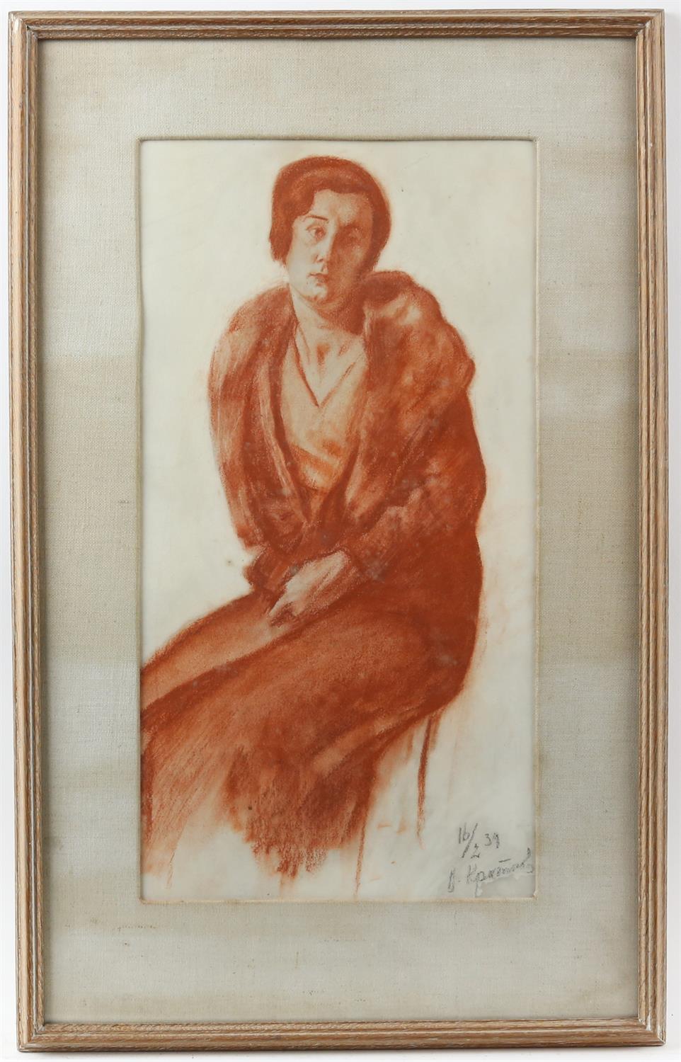 Russian School, portrait of a lady, seated, red chalk, signed indistinctly and dated, 37.5cm x 19. - Image 2 of 3