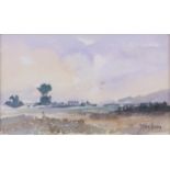 Steve Slimm (British, b.1953). Watercolour landscape, signed lower right. 7.5 x 12.5cm.