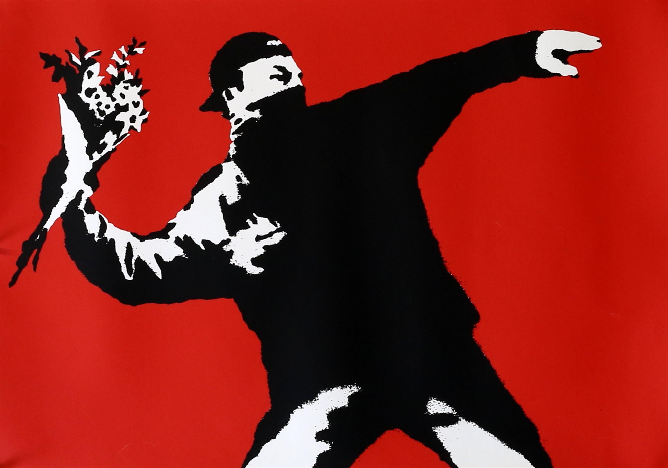 After Banksy, 'Love is in the Air (Flower Thrower)', limited edition screen-print,