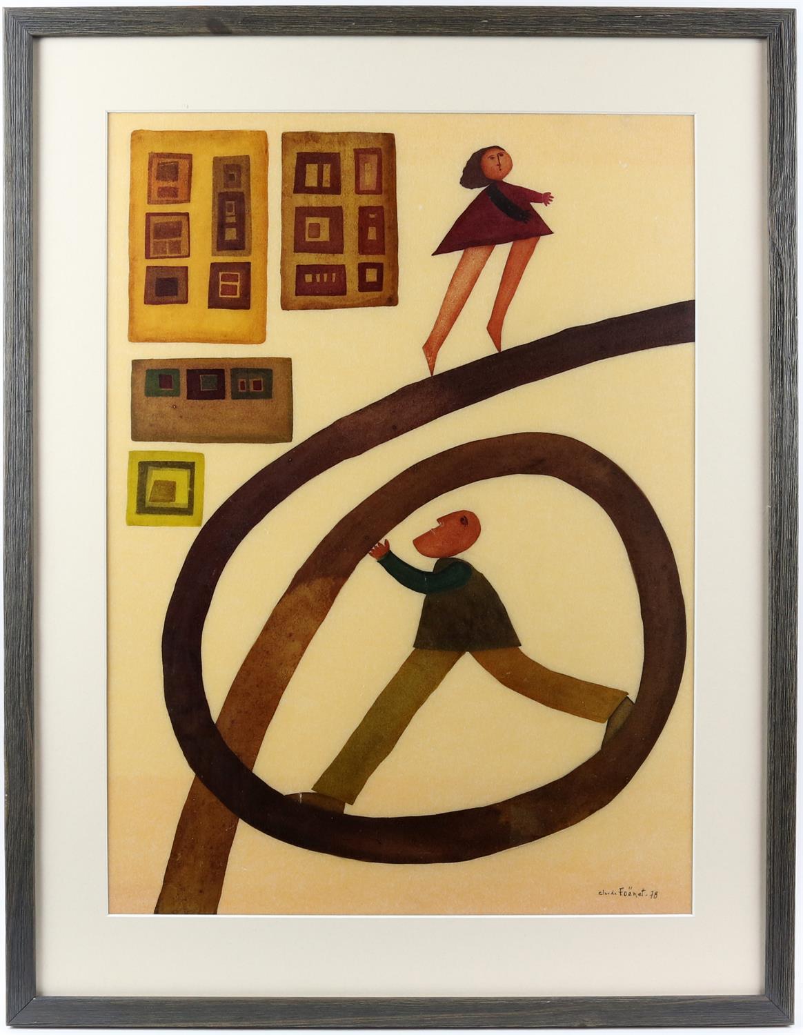 Cluade Foenet, French b. 1935, print of two figures on a spiral, signed in the field and dated '78, - Image 2 of 9