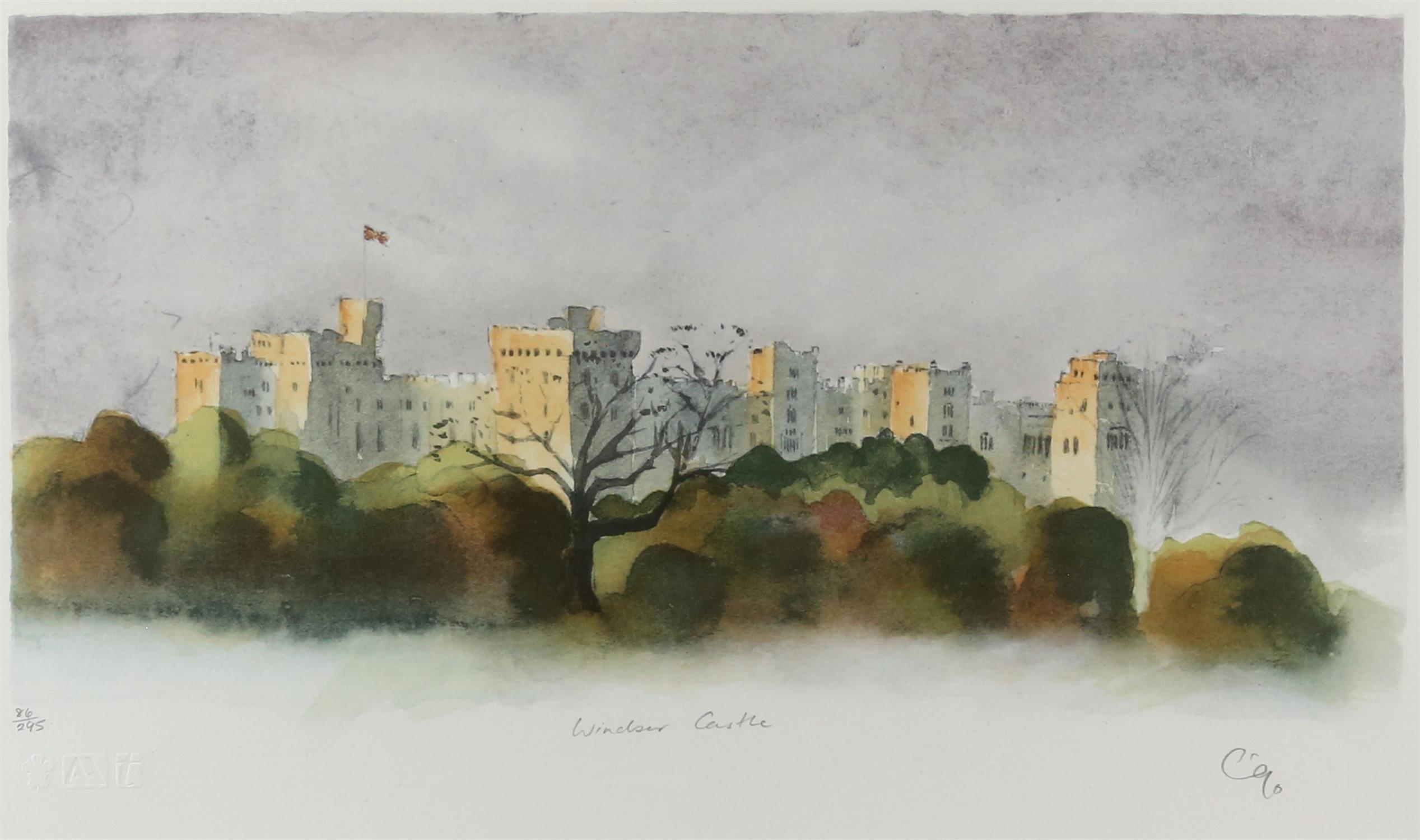 HRH Prince of Wales, Prince Charles (British, b.1948). 'Windsor Castle', lithographic print, signed,