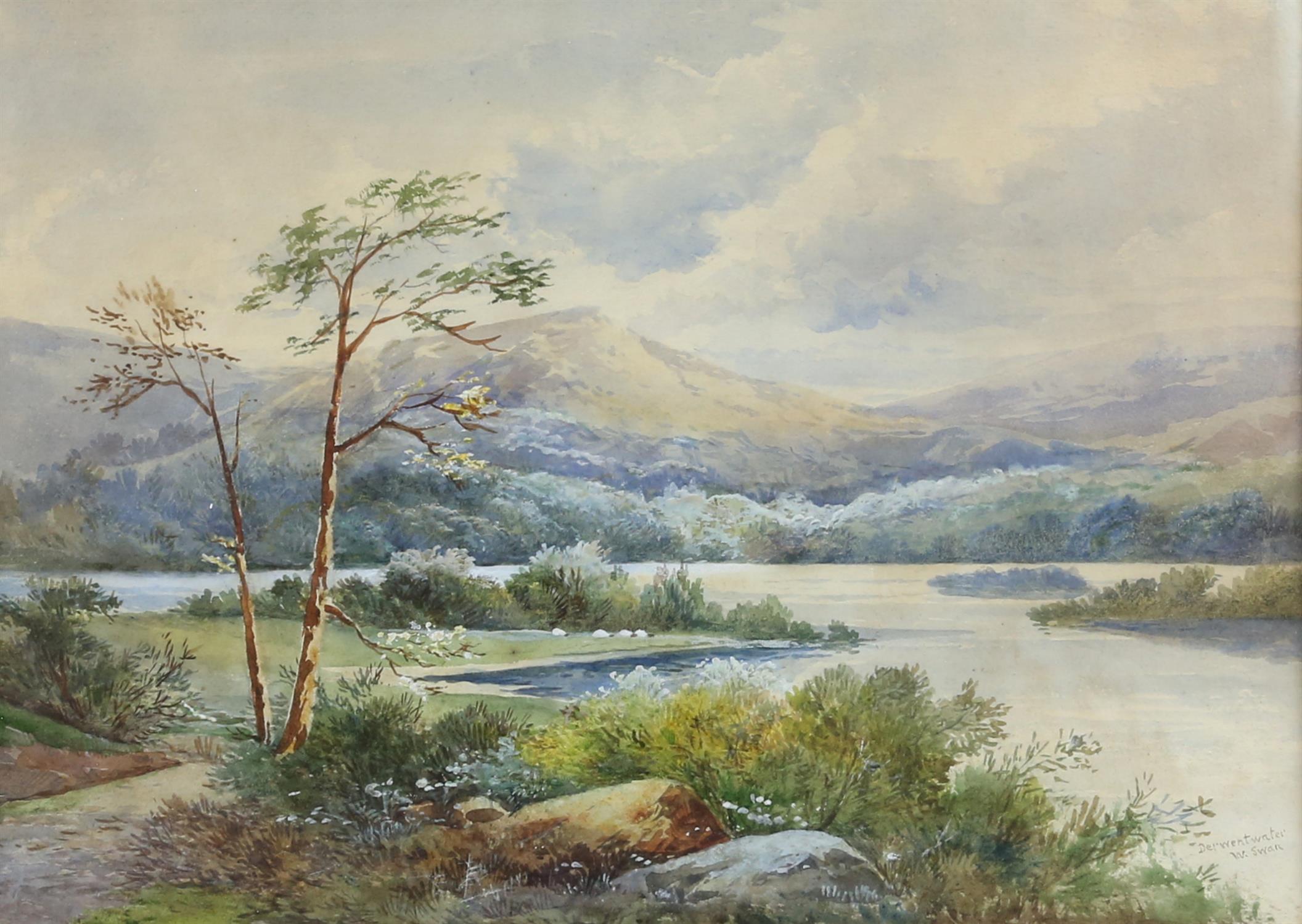 W. Swan (British, 20th Century). 'Durwent Water', watercolour on paper, signed and titled lower