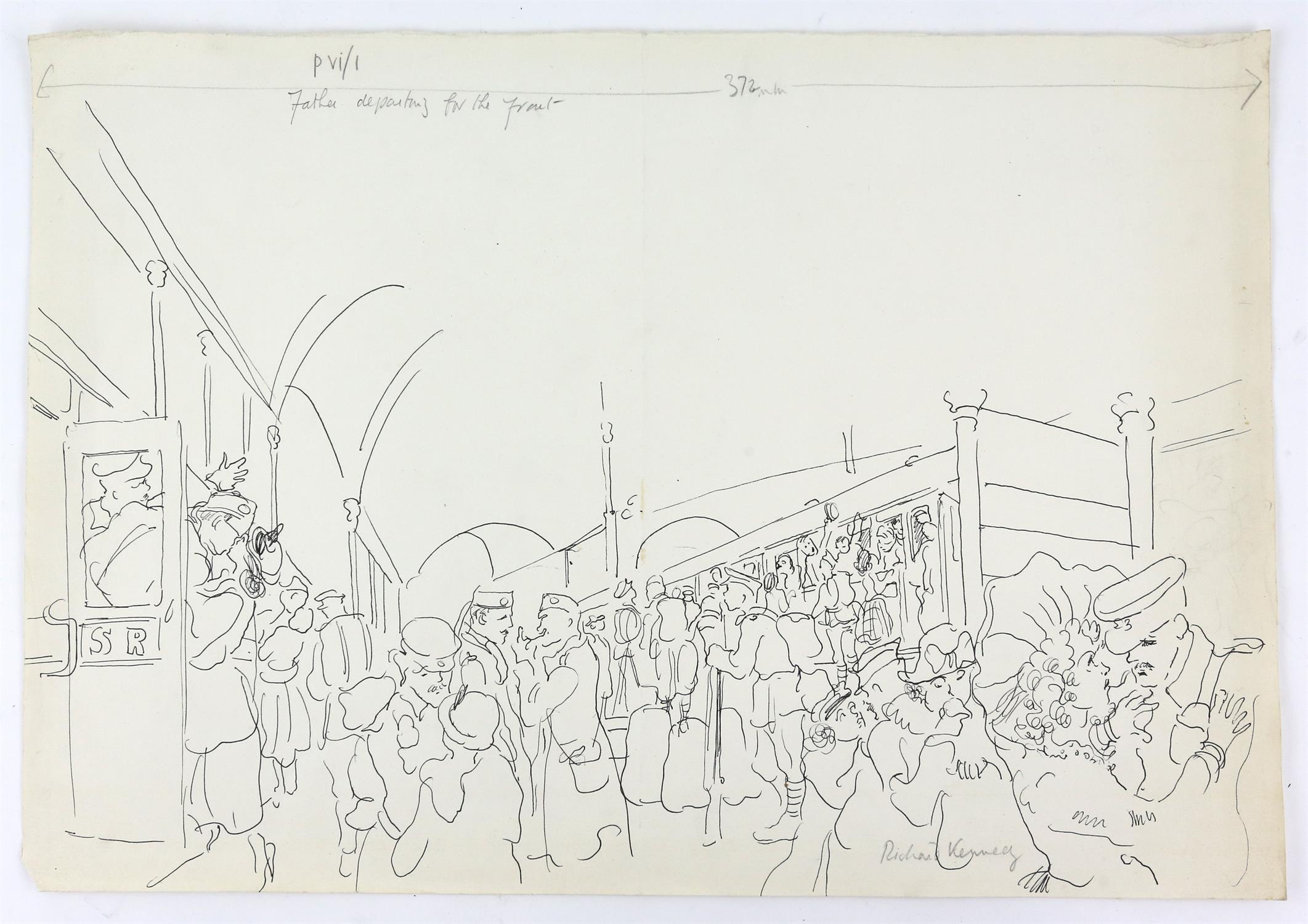 Richard Pitt Kennedy (British, 1910-1989). Six pen ink drawings. All signed and inscribed with page - Image 6 of 6