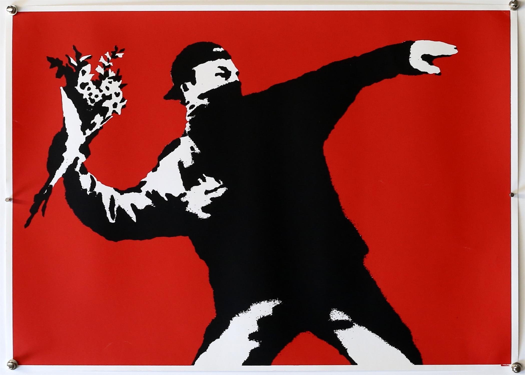 After Banksy, 'Love is in the Air (Flower Thrower)', limited edition screen-print, - Image 2 of 3