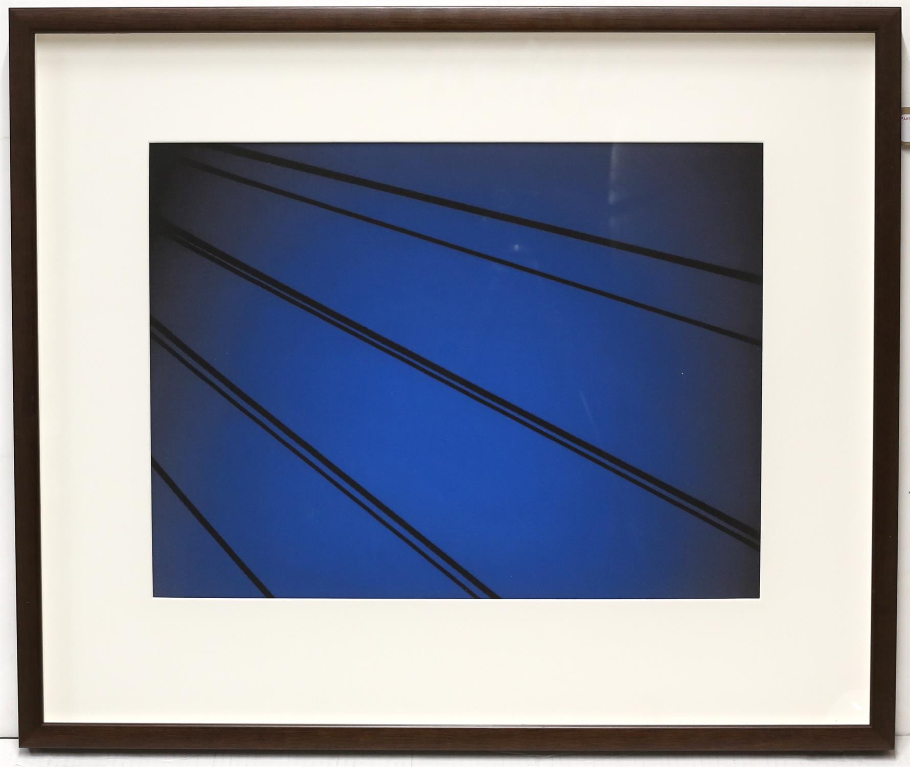 Three contemporary abstract lithographs in blue. Image size 34 x 46cm each. Frame size 57. - Image 2 of 2