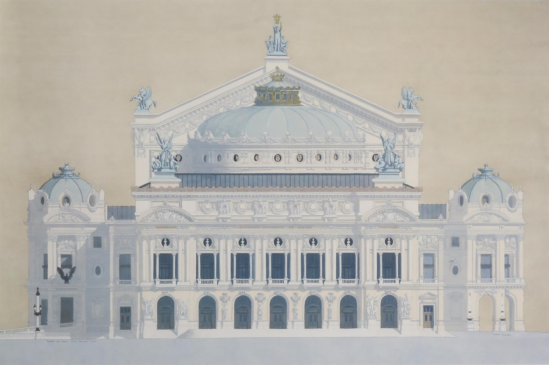 Andras Kaldor (Hungarian, b.1938). 'Opera de Paris Garnier' and 'Saatsoper Dresden',