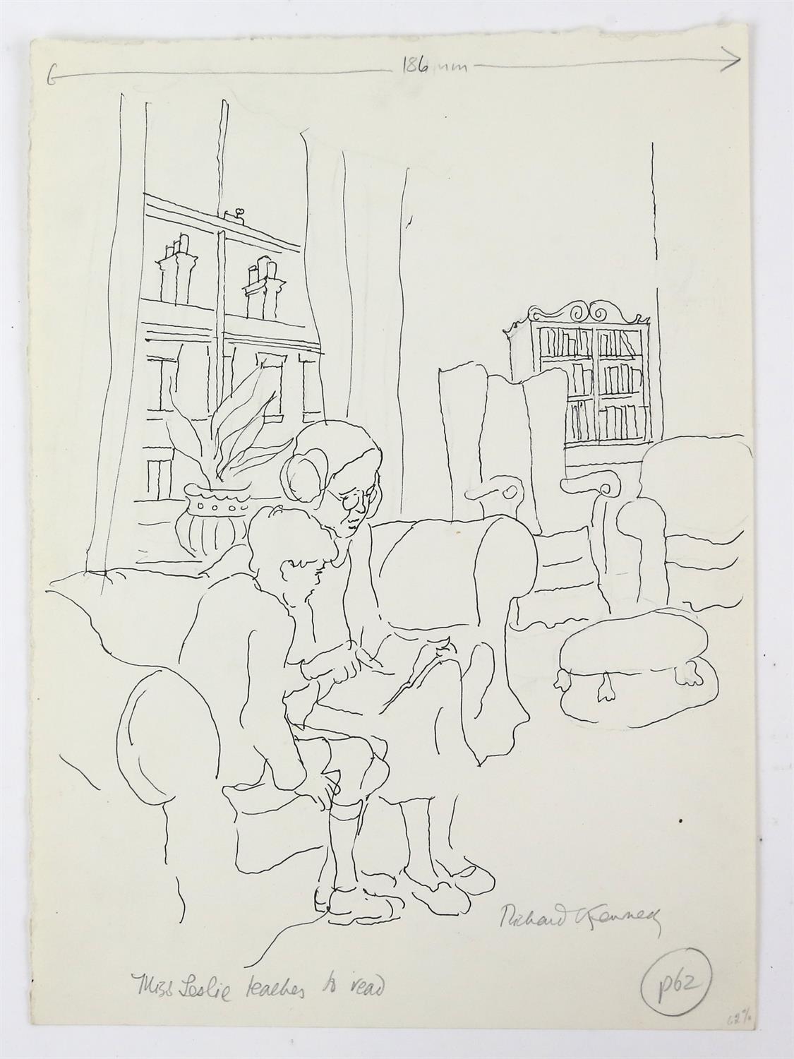 Richard Pitt Kennedy (British, 1910-1989). Six pen ink drawings. All signed and inscribed with page - Image 4 of 6