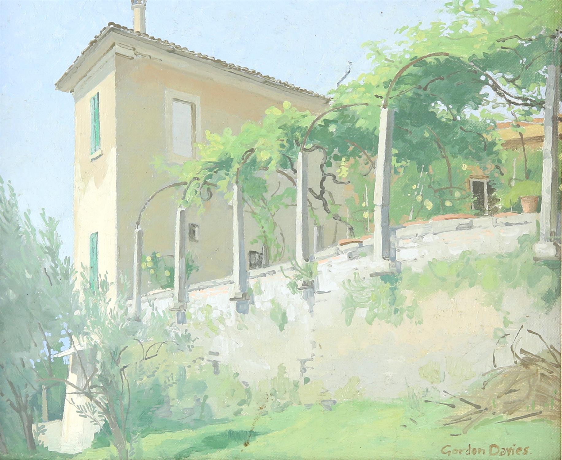 Gordon Davies (British,1926-2007). ‘The Terrace at Villa Liberna’. Oil on panel, signed lower right.