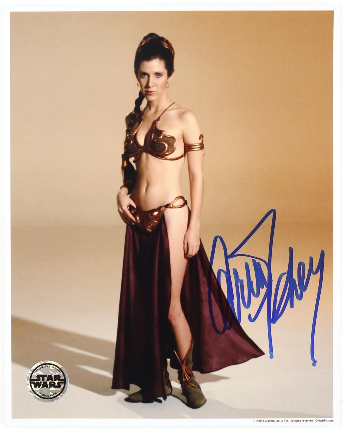 Star Wars Officially Licensed photograph signed by Carrie Fisher Princess Leia, flat, 10 x 8 inches.