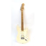 Squier Stratocaster by Fender, electric guitar, made in Korea, VN356451, cream finish,