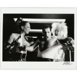 Queen - An original silver gelatin print of Freddie Mercury with Roger Taylor and Peter Straker in