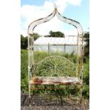 20th century white painted cast metal arbor bench, H203 x W111 x D51cm, together with four pierced