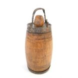 19th century barrel canteen flask with pouring spout and naïve wooden stopper, 28.5cm