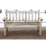 Weathered teak garden bench, h83cm w128cm d57cm