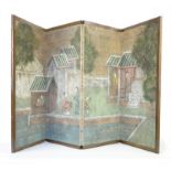 Japanese four-leaf screen painted with Great White Egrets, each leaf H91 x W45.5cm,