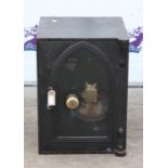 Milners Holdfast safe, cast-iron with brass handle, h55.5 x w40 x d43cm,