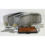 Set of three Vanden Plas radiator grilles, with other miscellaneous motoring items including an AA