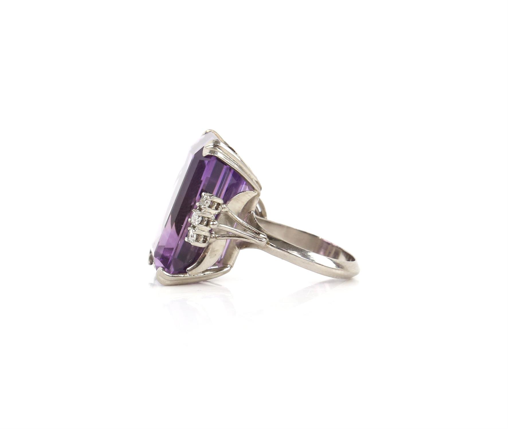 Amethyst and diamond cocktail ring, central rectangular cut amethyst, estimate weight 22.78 carats, - Image 6 of 7