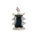 Sapphire and diamond pendant, with a rectangular greenish blue sapphire with an estimated weight of