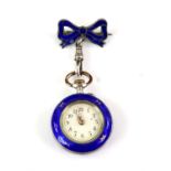 A continental blue enamel open face silver pocket watch , the dial with Arabic numeral hour markers