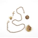 Selection of jewellery, including a St. Christopher pendant, a crucifix pendant and a belcher chain,