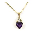 Mixed group of gold jewellery including, amethyst heart pendant with a small diamond on a 9 ct gold