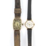 Two gold cased wristwatches, including a ladies' Rotary watch, with a round silvered dial with