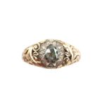 Antique ring, set with a foil backed rose cut diamond, diamond measuring 5.1 x 4.