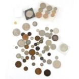 Small collection of mostly British silver coins including a half crown 1887 ex-mount,